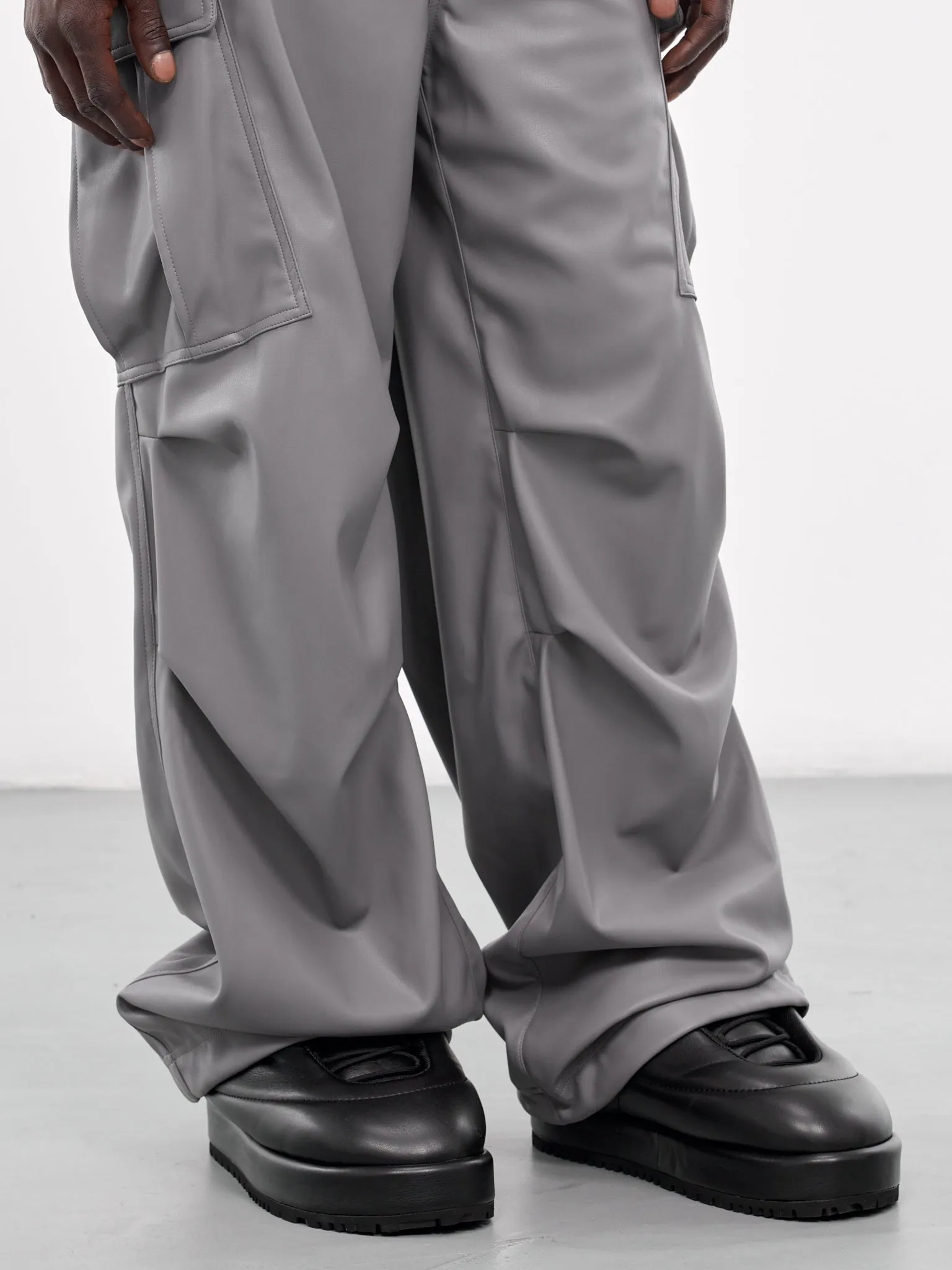 Faux Leather Cargo Pants (MTR71-FLT03-LIGHT-GREY)