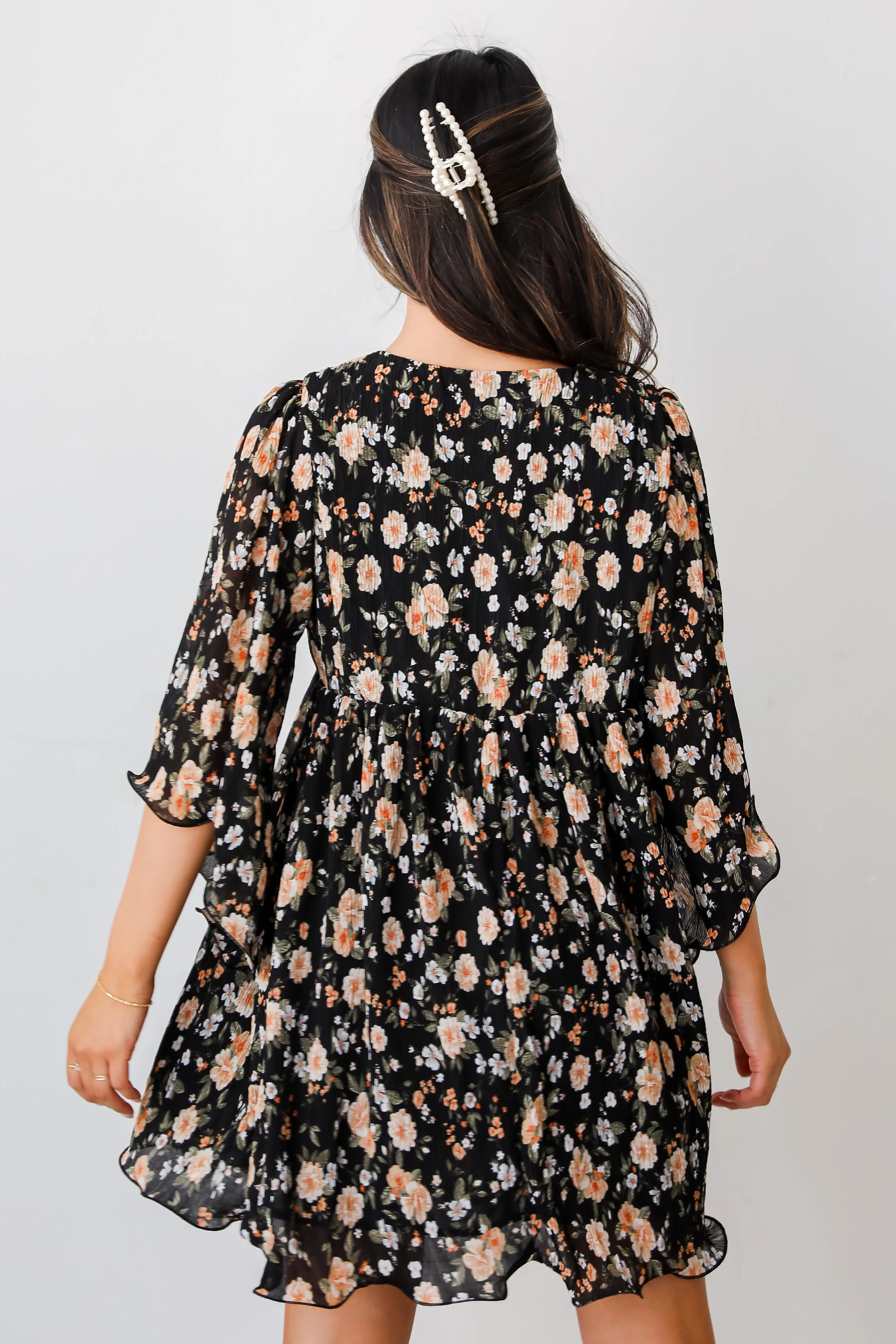 FINAL SALE - Ready To Blossom Black Floral Babydoll Mini Dress