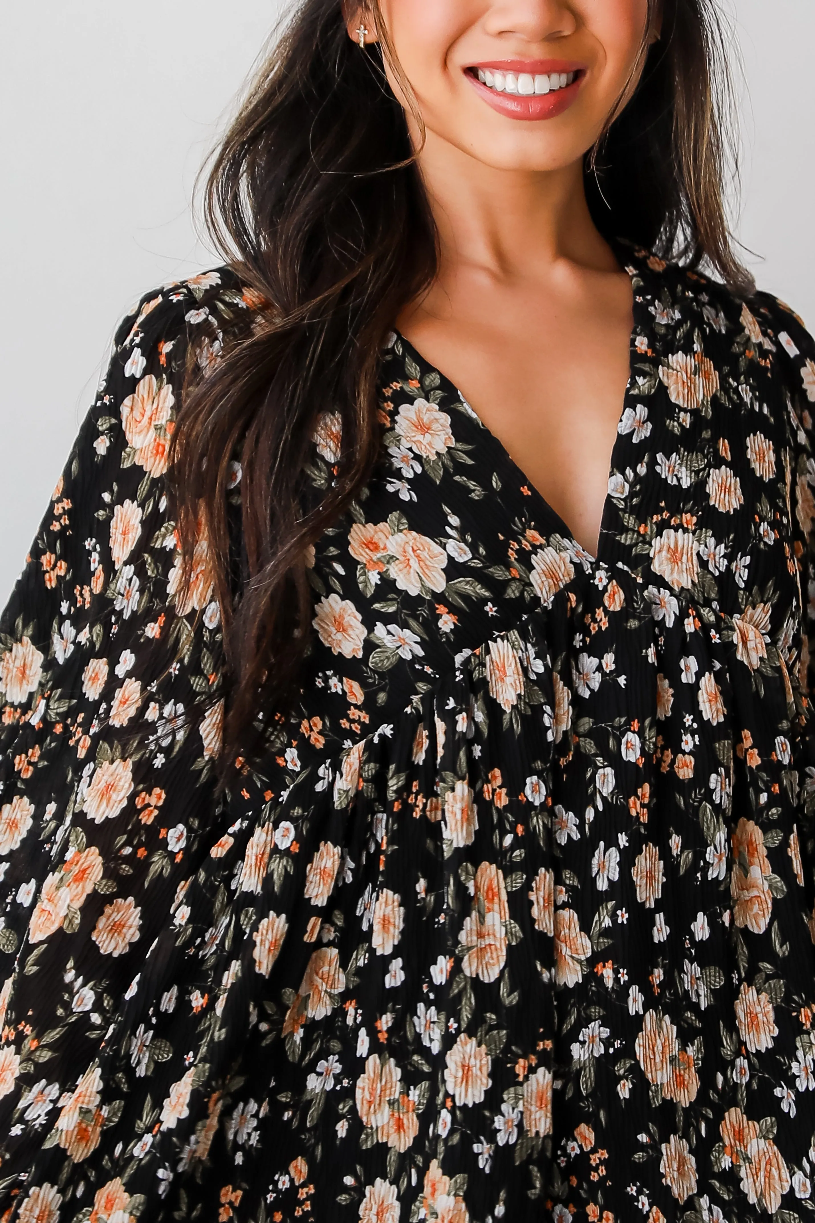 FINAL SALE - Ready To Blossom Black Floral Babydoll Mini Dress