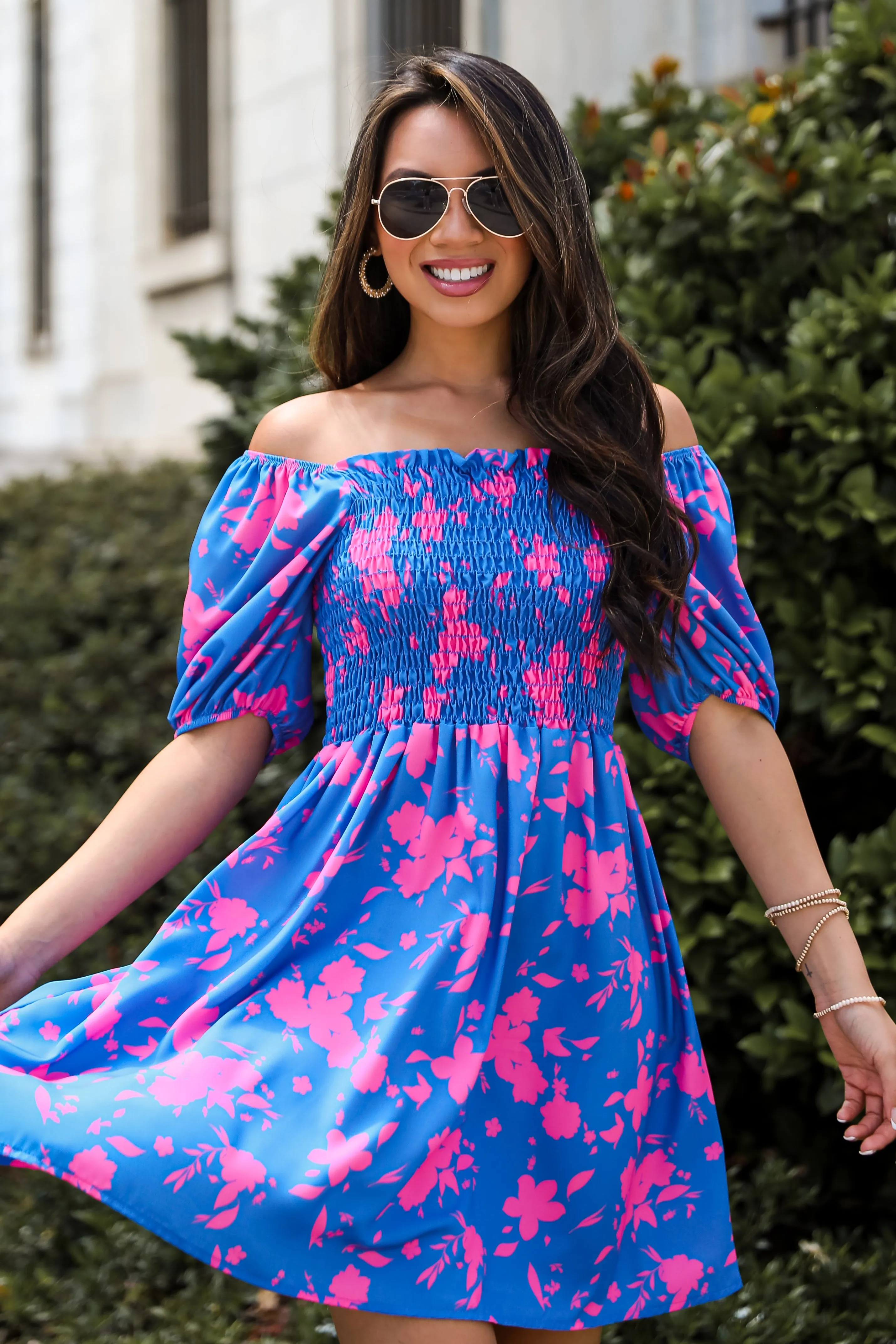 FINAL SALE - Sweetly Vibing Blue Floral Mini Dress