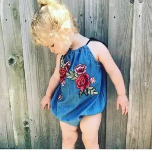 Floral Denim Baby Girl Summer Romper