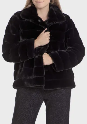 Fur Three-Quarter Coat - Black