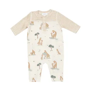 Giraffe Families Romper with Contrast Sleeve