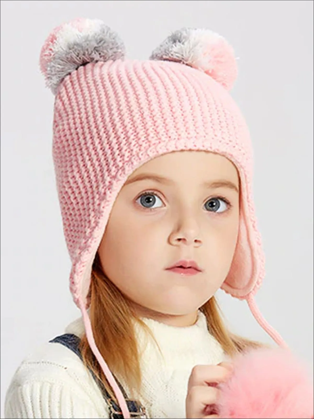 Girls Pink Fall Knit Pom Pom Beanie