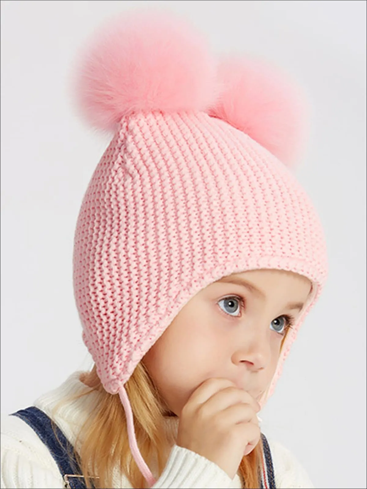 Girls Pink Fall Knit Pom Pom Beanie