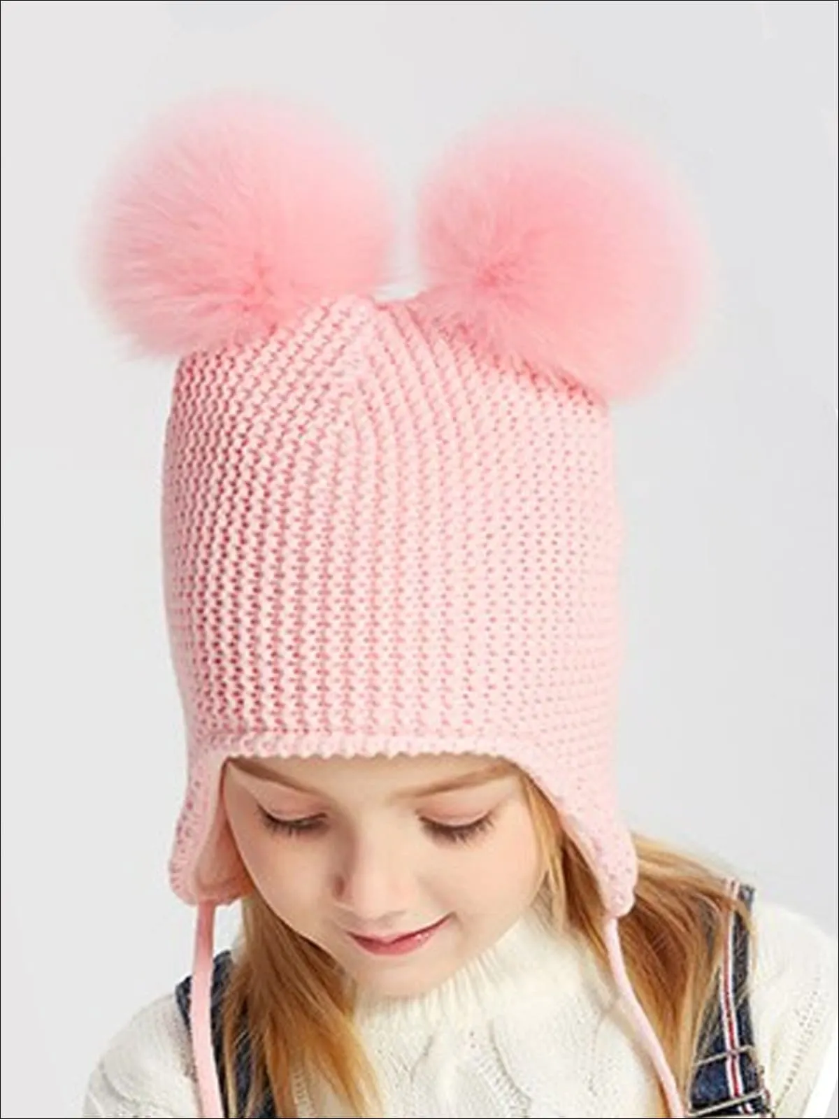 Girls Pink Fall Knit Pom Pom Beanie