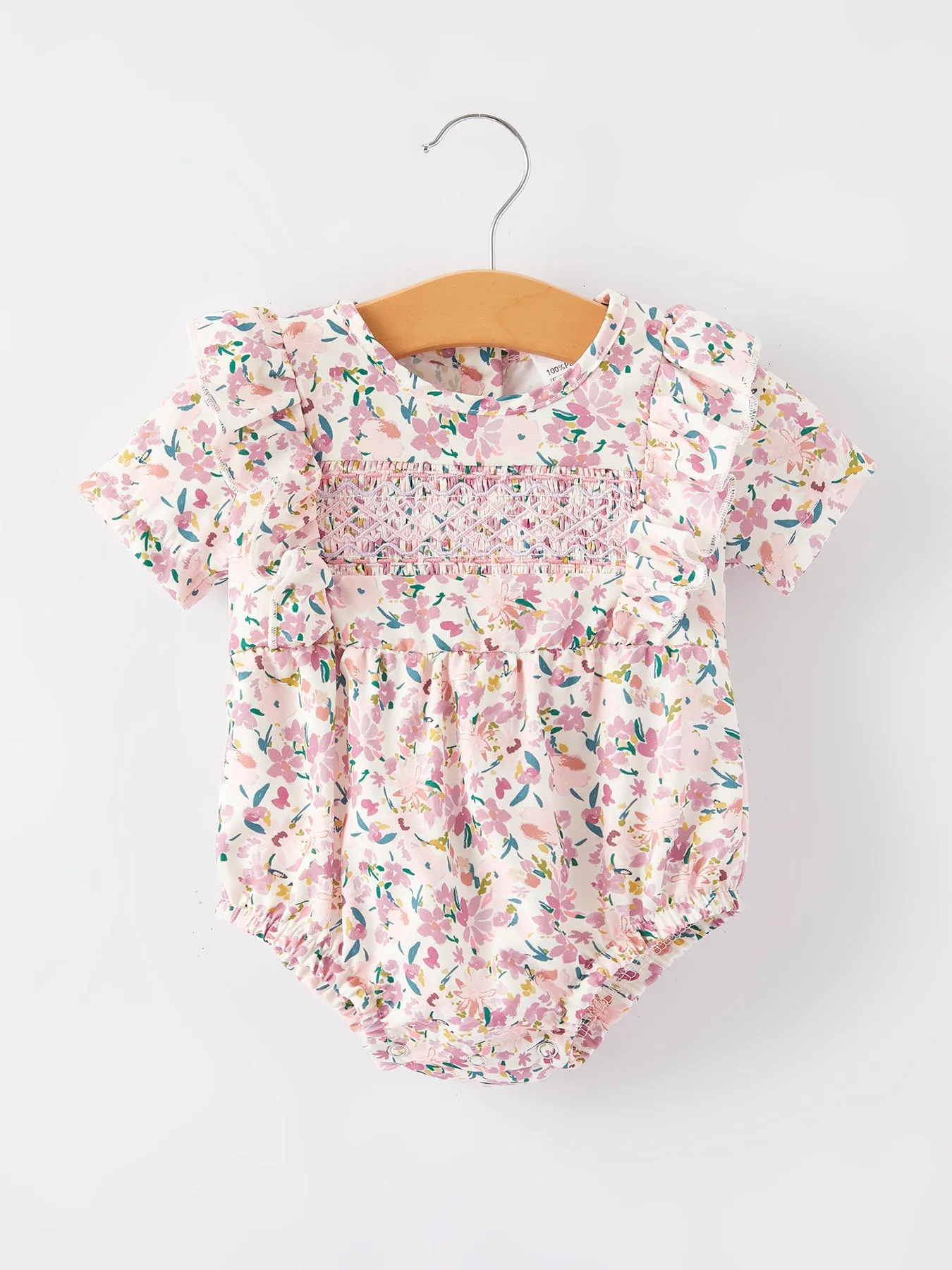 Girls Smocking Embroidered Pink Floral Romper