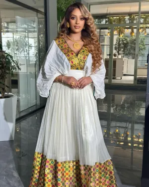 Golden Yellow Tilet in Stunning Habesha Kemis Radiant Habesha Dress