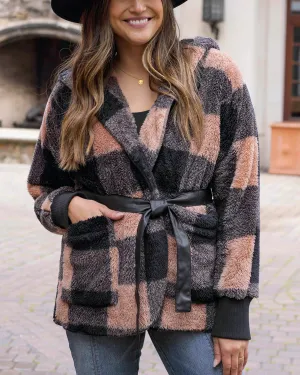 Grace & Lace Fuzzy Fleece Wrap Jacket - Tan/Black Buffalo Plaid