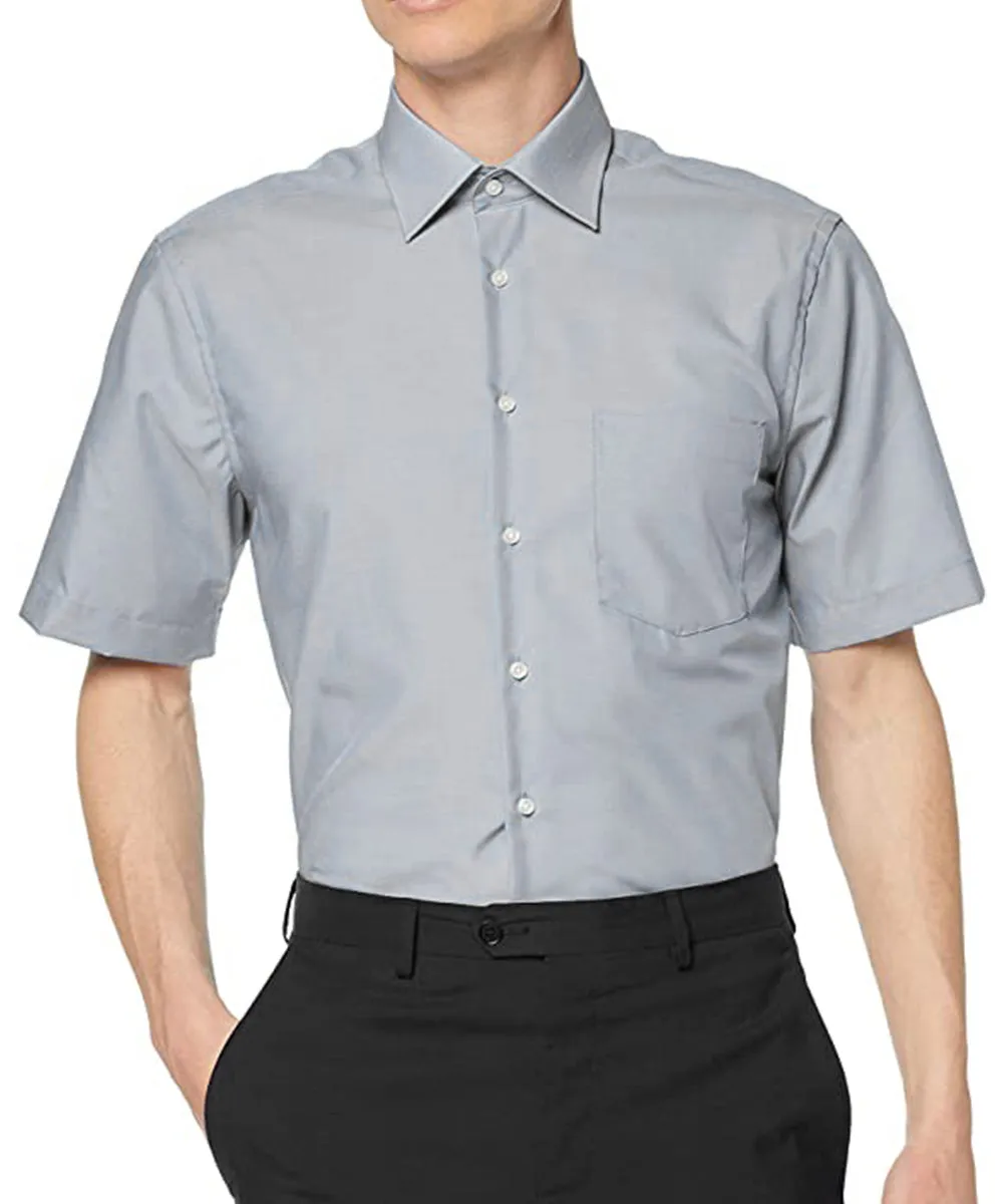 Grey Poplin Short Sleeve Dress Shirt