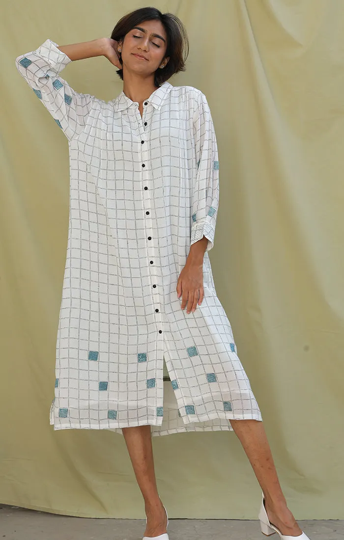 Hand Block Printed Sunny checks Shirt Dress