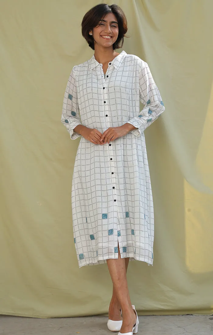 Hand Block Printed Sunny checks Shirt Dress