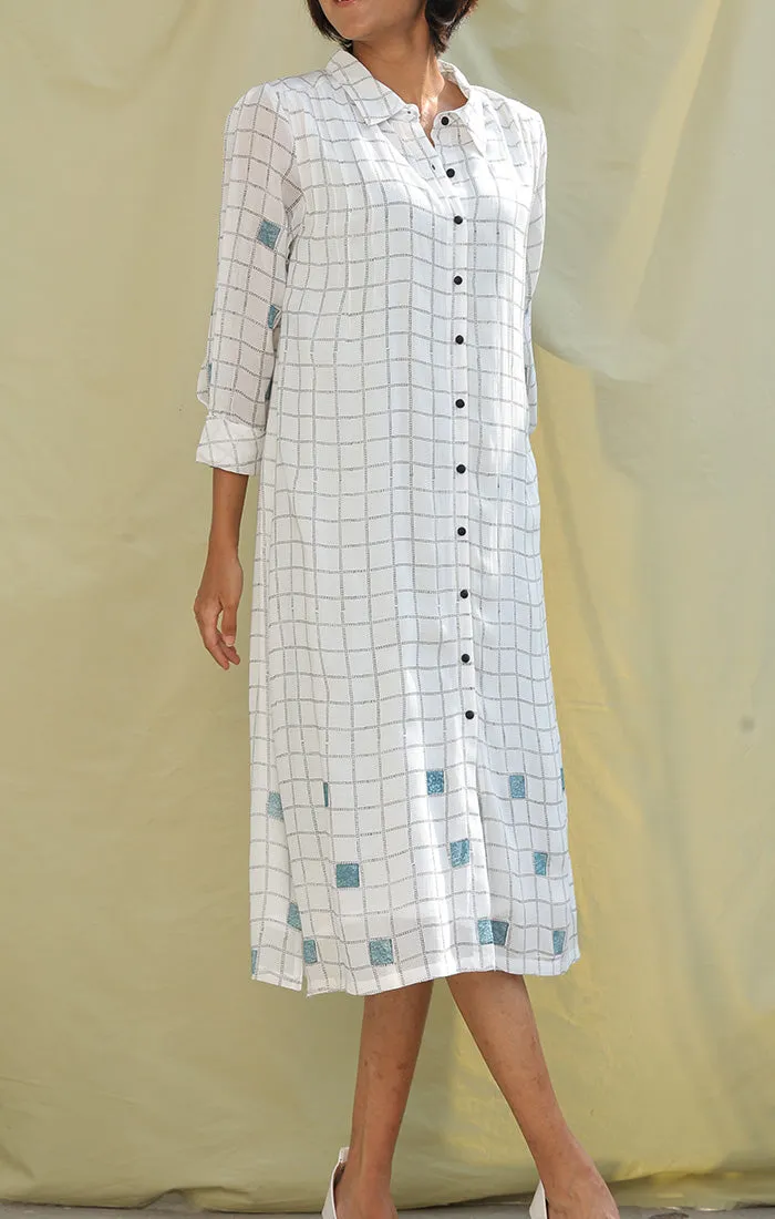 Hand Block Printed Sunny checks Shirt Dress