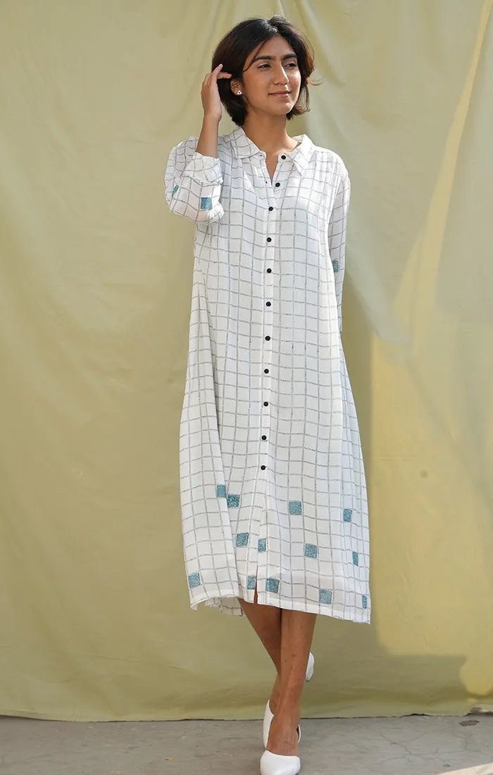 Hand Block Printed Sunny checks Shirt Dress