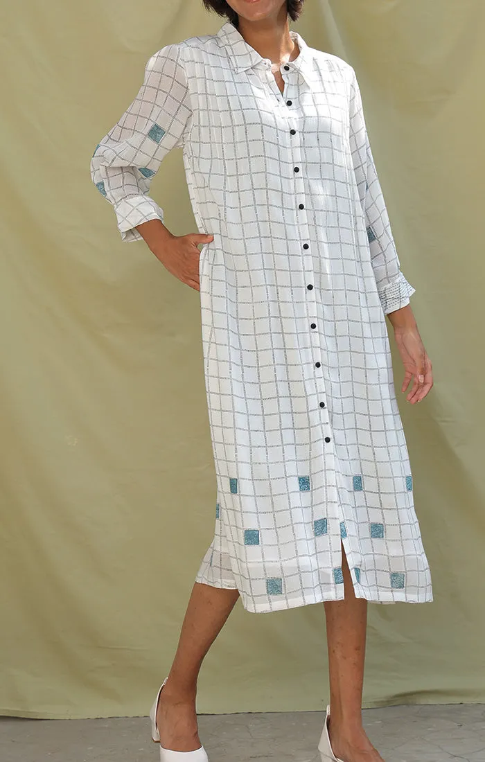 Hand Block Printed Sunny checks Shirt Dress