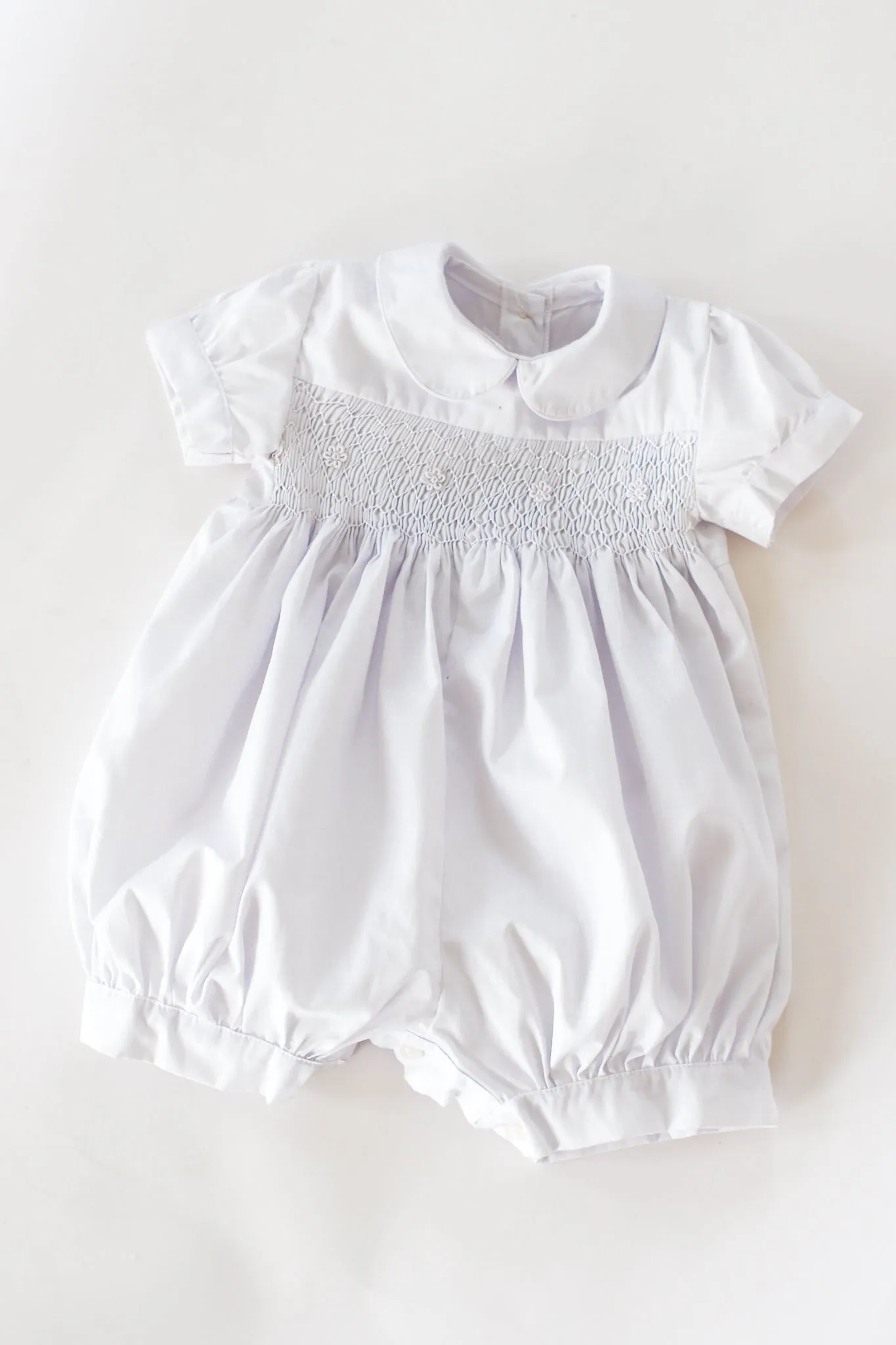 Hand-Smocked Romper, White