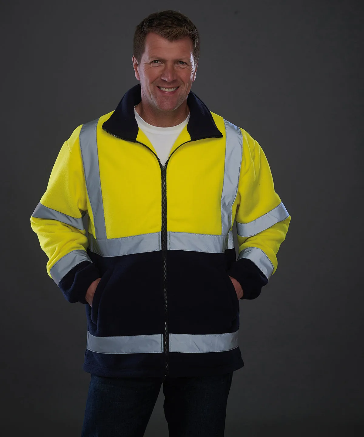 Hi-vis heavyweight fleece jacket (HVK08) | Yellow/Navy