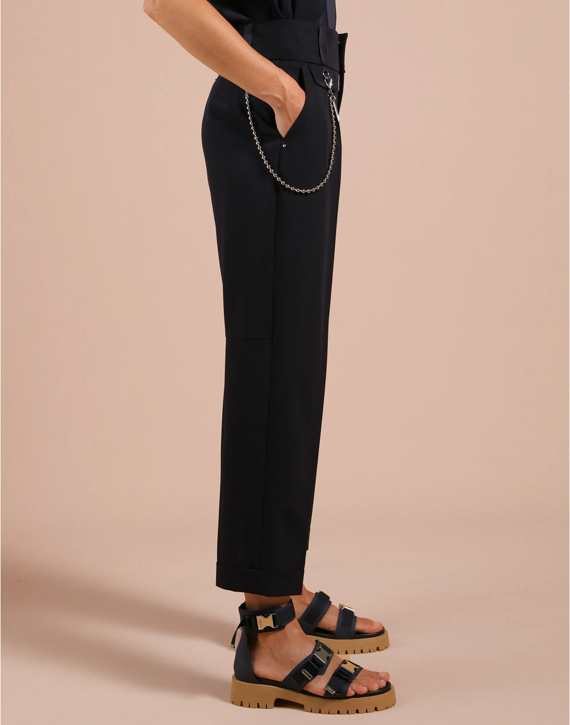 High Understated Navy Hip Chain Trouser