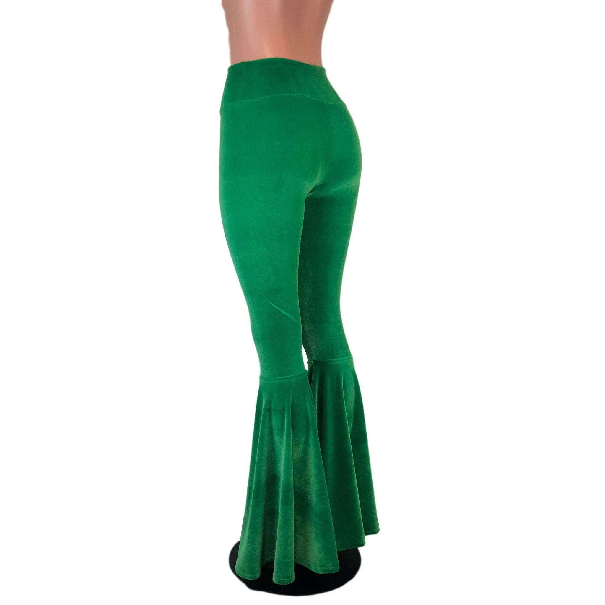 High Waist Bell Bottoms - Kelly Green Velvet