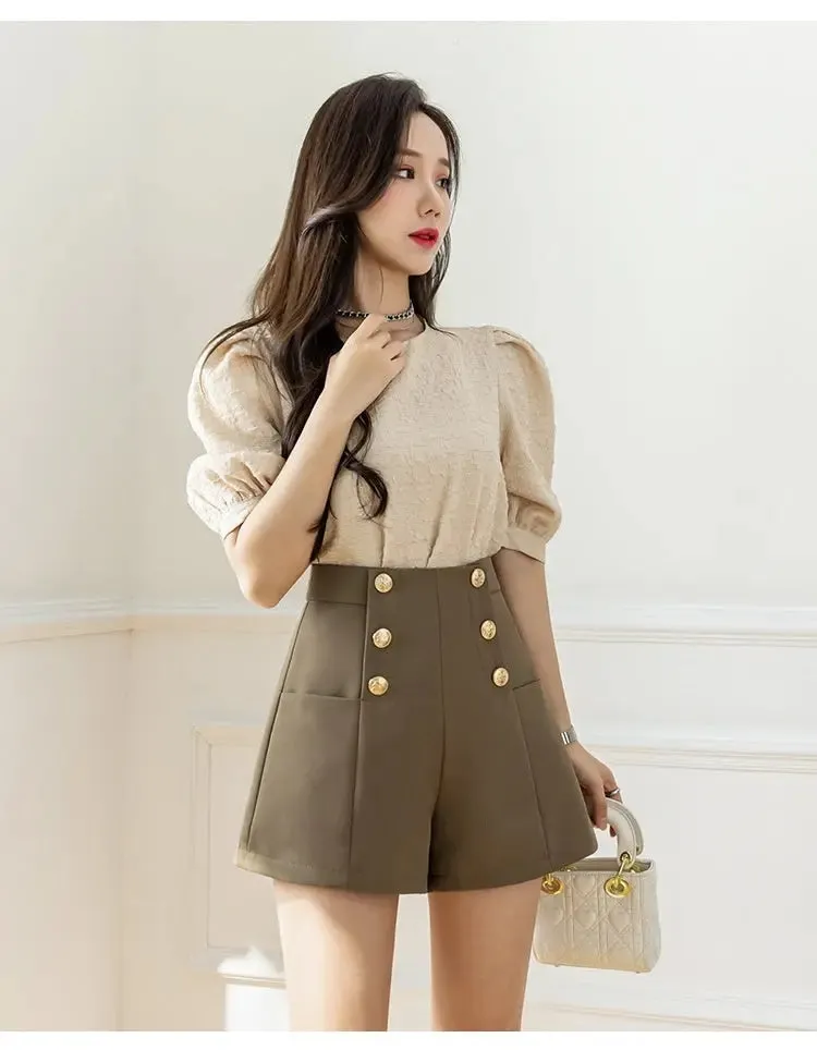 High Waist Suit Shorts Breasted Loose A- Line