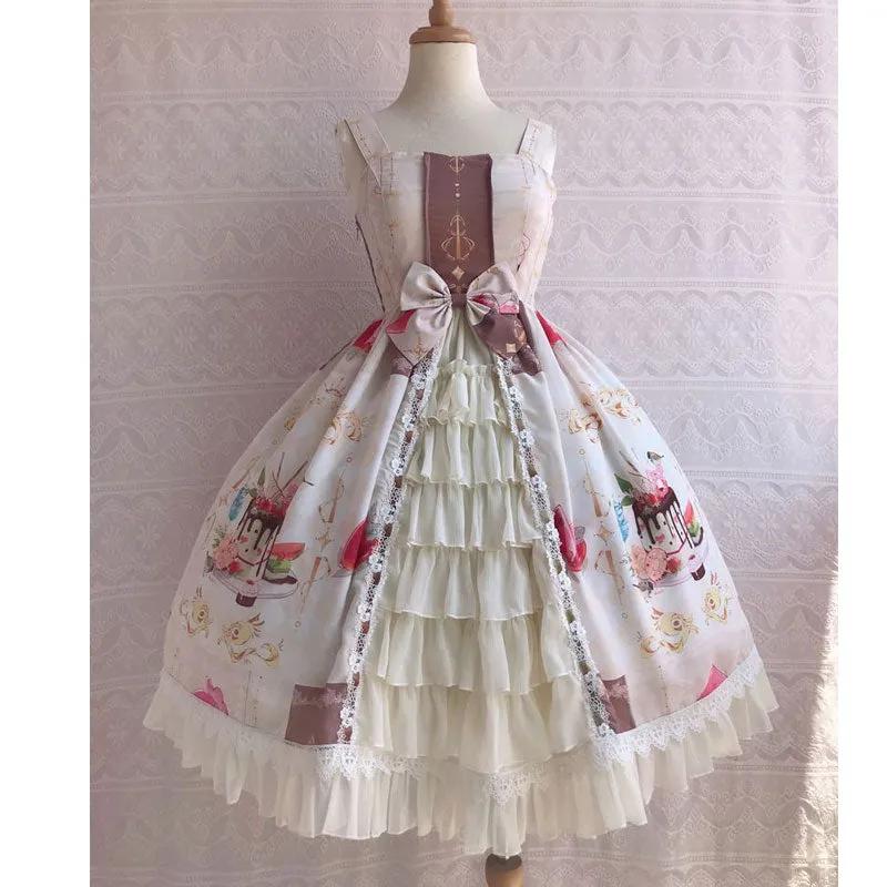 Icy Dessert ~ Sweet Printed Chiffon Party Dress Ruffled Lolita JSK Dress by Yiliya