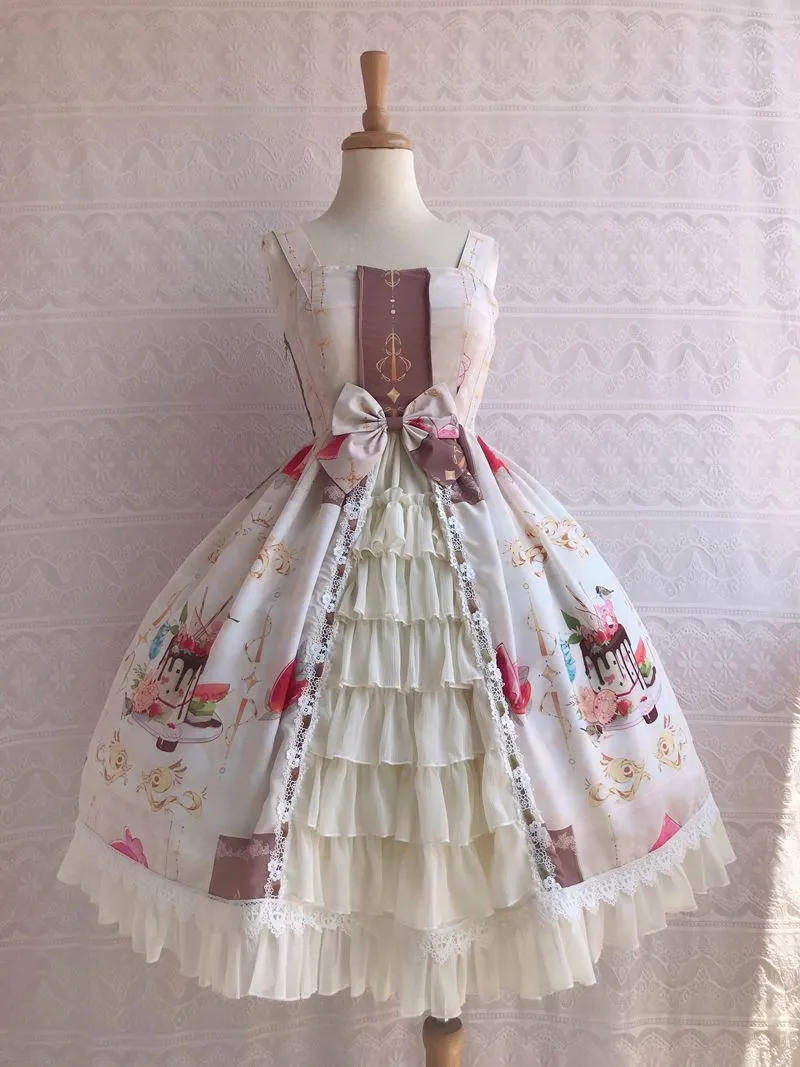 Icy Dessert ~ Sweet Printed Chiffon Party Dress Ruffled Lolita JSK Dress by Yiliya