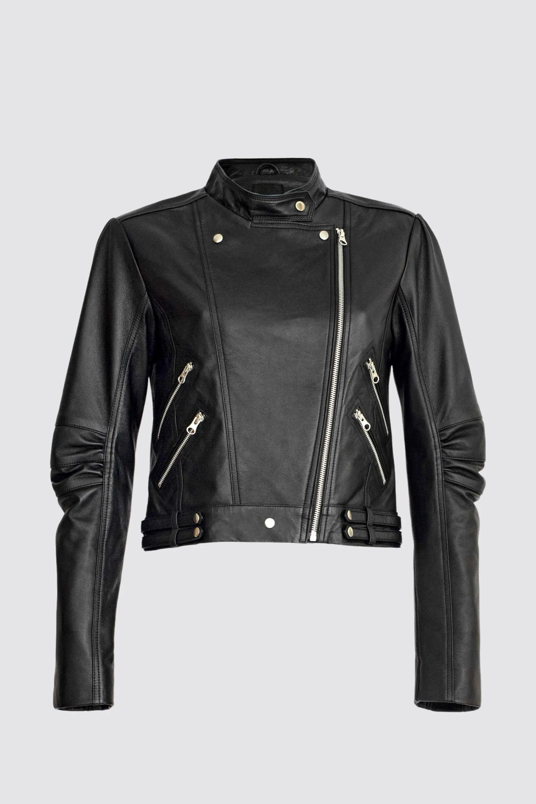 IMOGEN LEATHER BIKER JACKET - BLACK