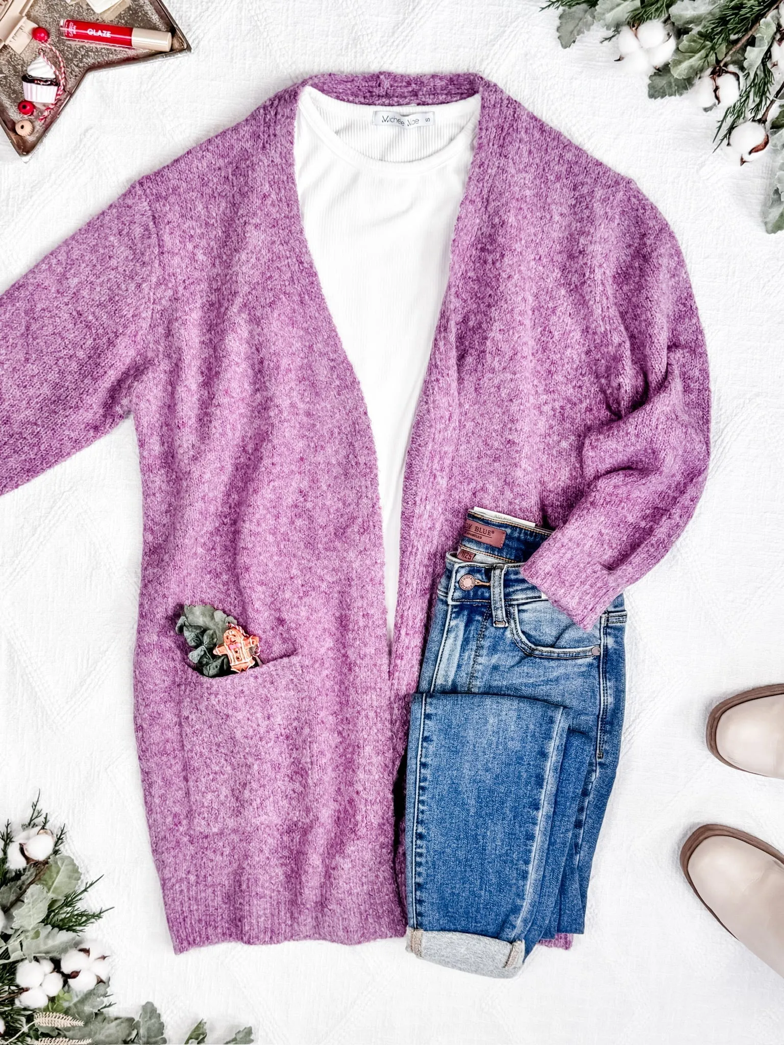 IN STOCK Madison Cozy Cardigan - Frosted Berry