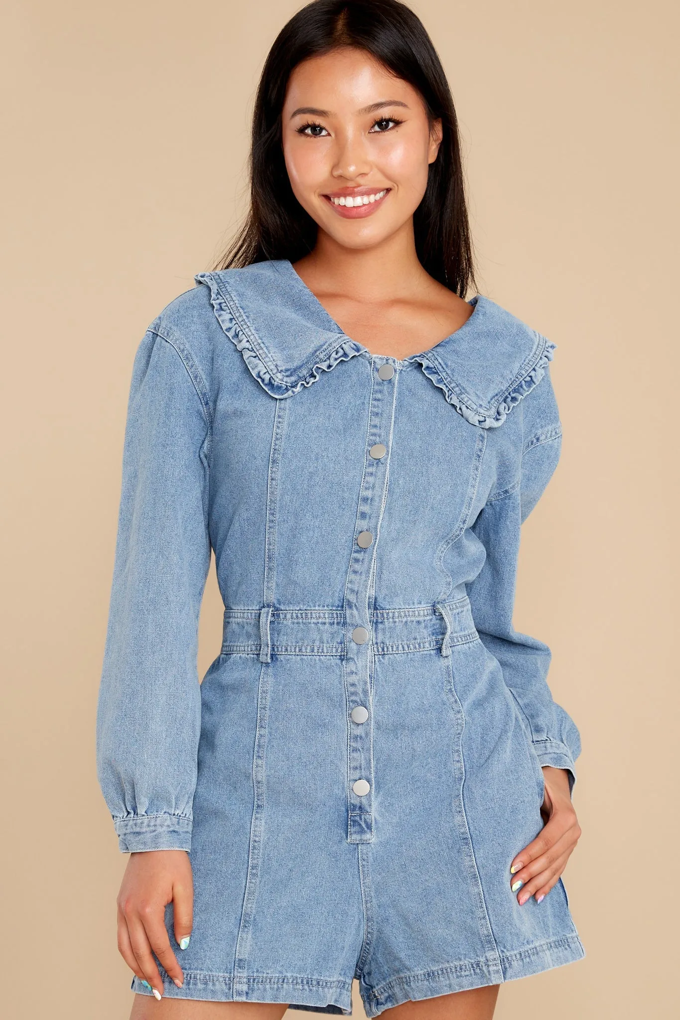 Instant Vacation Medium Wash Denim Romper