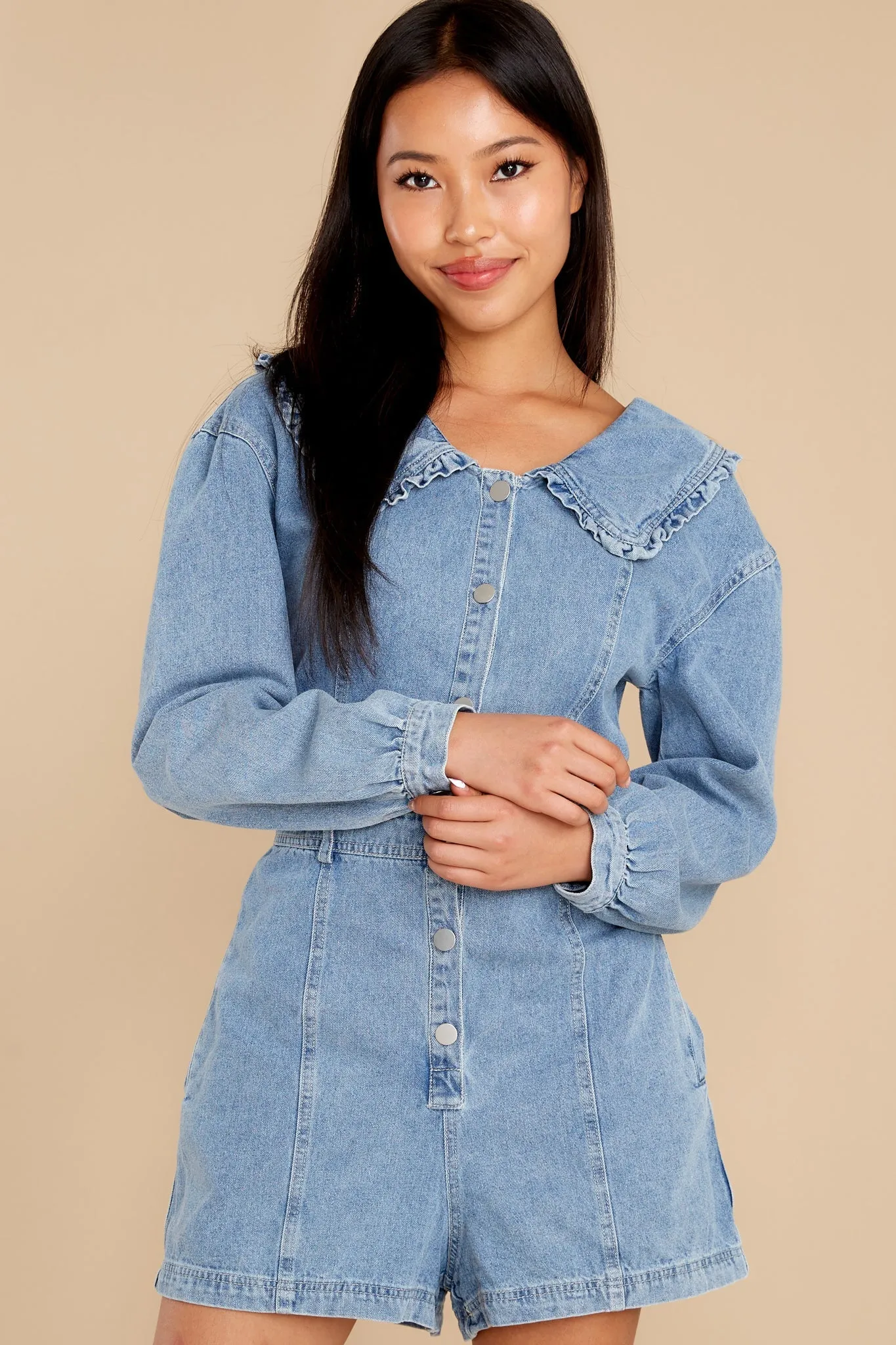 Instant Vacation Medium Wash Denim Romper