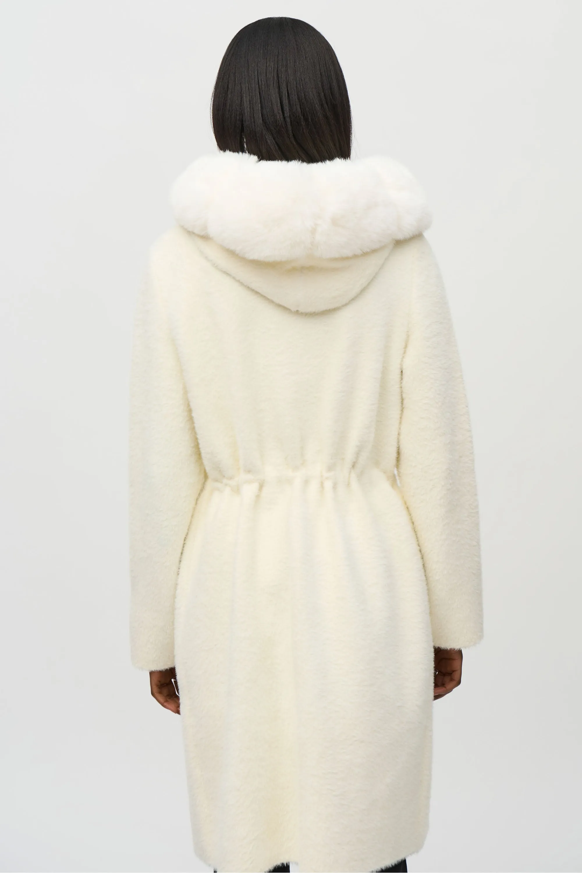 KNIT & FAUX FUR HOODED COAT