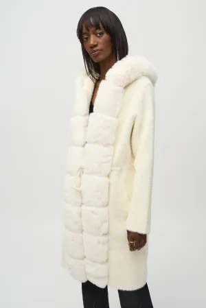 KNIT & FAUX FUR HOODED COAT