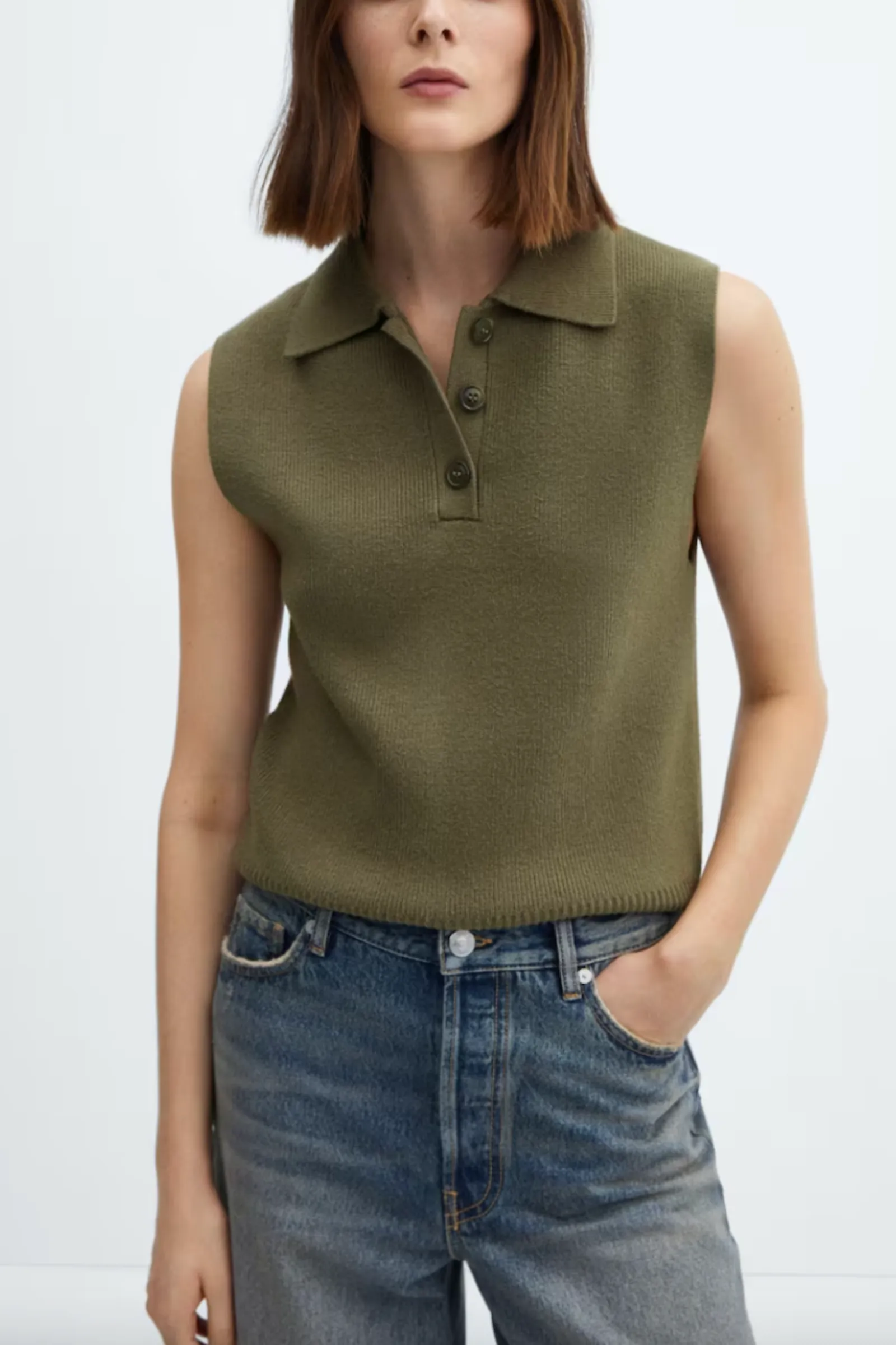 Knitted Gilet With Button Collar