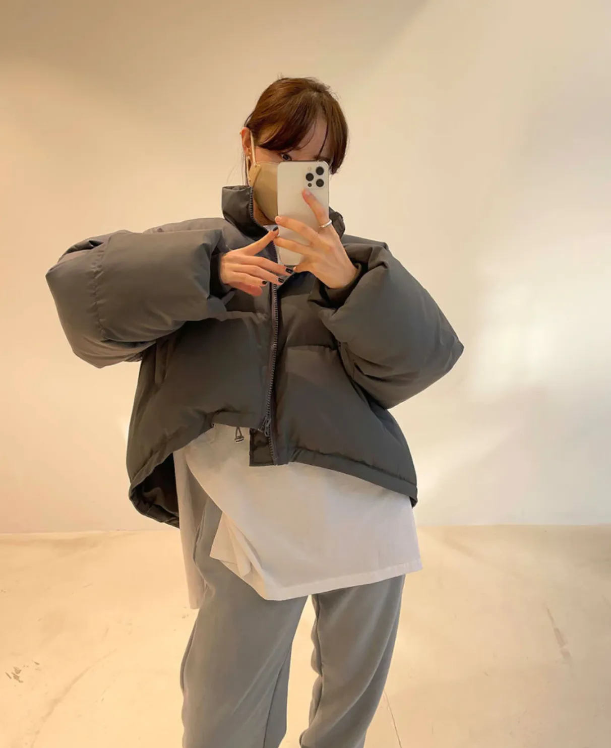 [Korean Style] 3 Colors Cozy Cropped Parka Puffer Jacket