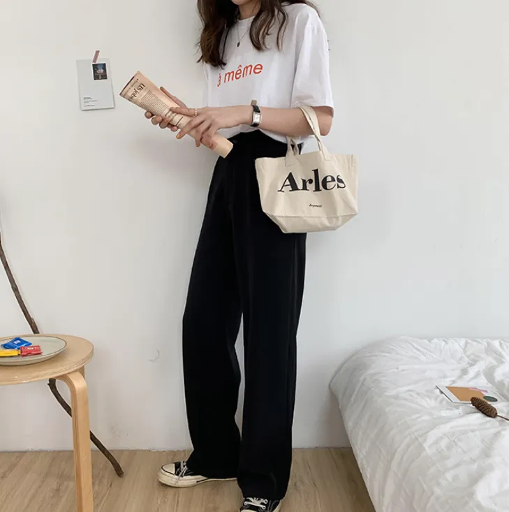 [Korean Style] Black Sesame Full Length Staight Wide Leg Pants