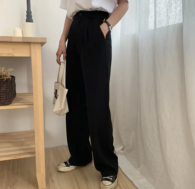 [Korean Style] Black Sesame Full Length Staight Wide Leg Pants