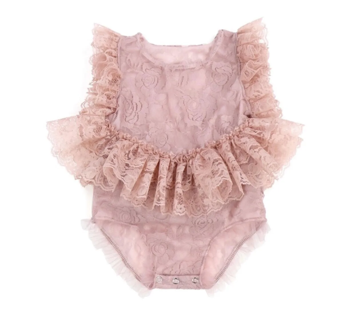 Kryssi Kouture Exclusive Girls Paris Dusty Rose Lace Ruffle Romper