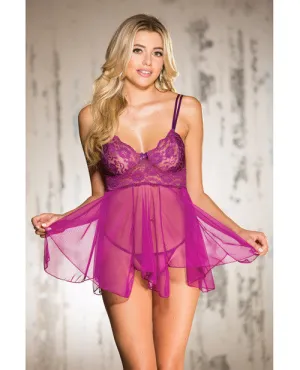 Lace & Net Babydoll W-g-string Orchid Sm