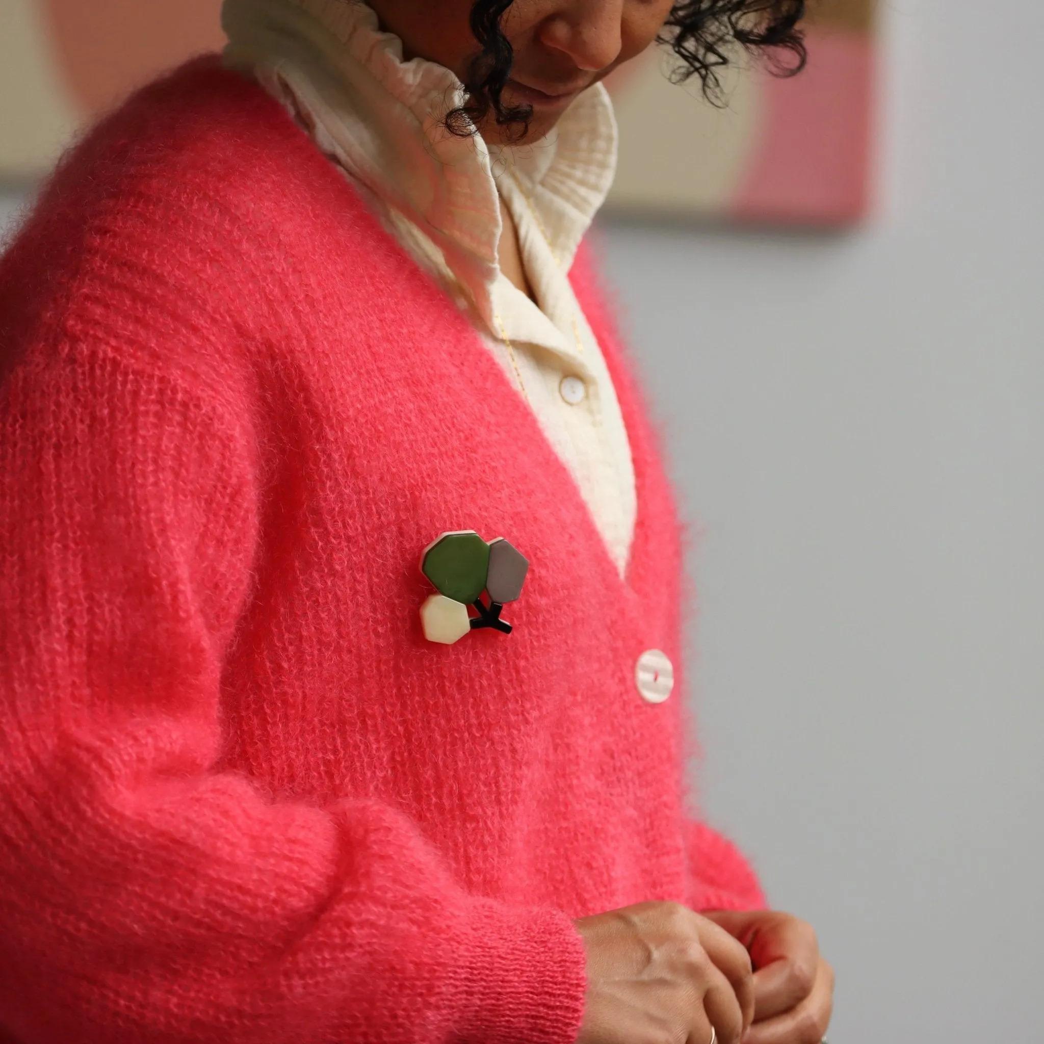 Le gilet Philippine mohair et laine - rose gourmand