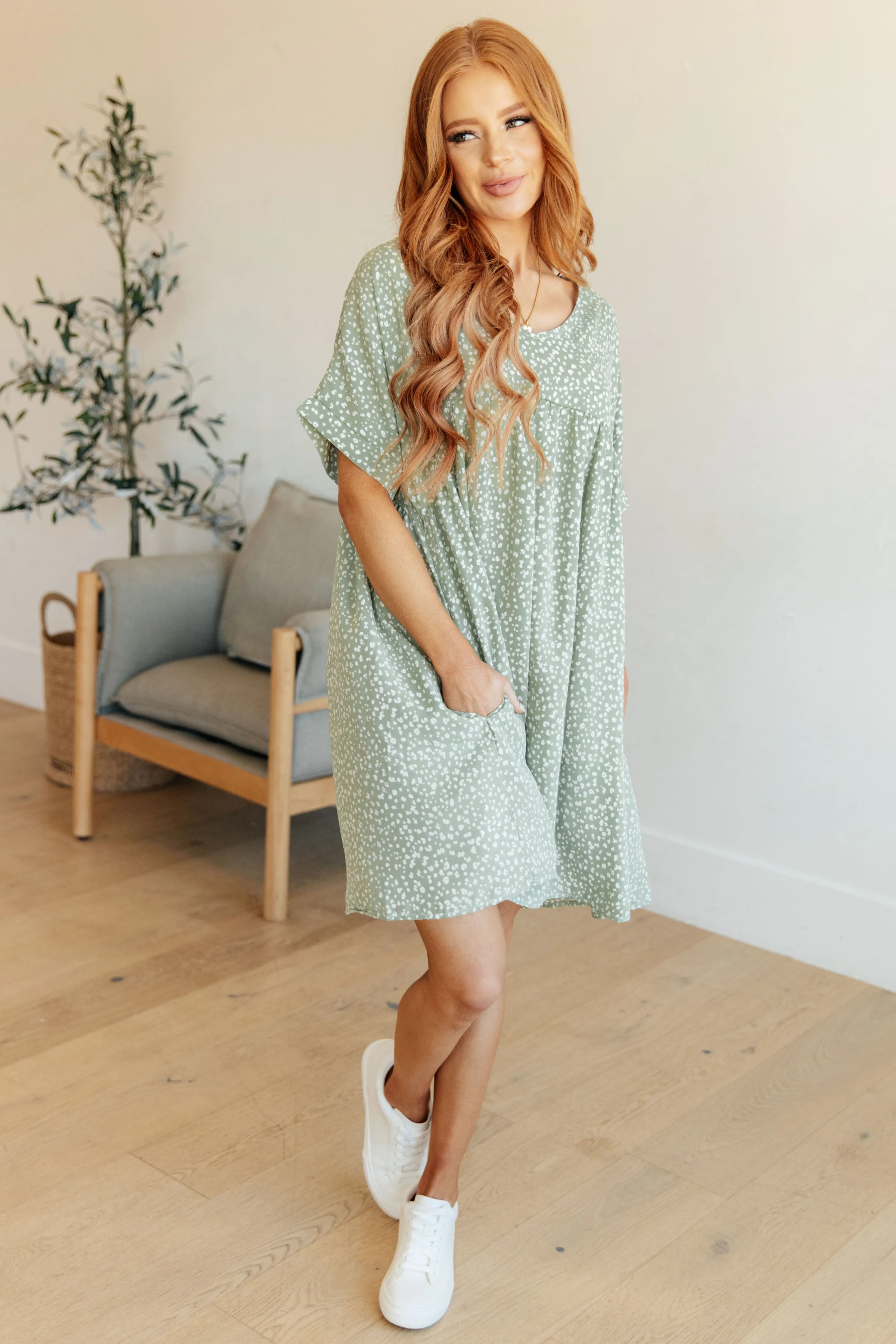 Leigh Dolman Sleeve Dress in Green Floral