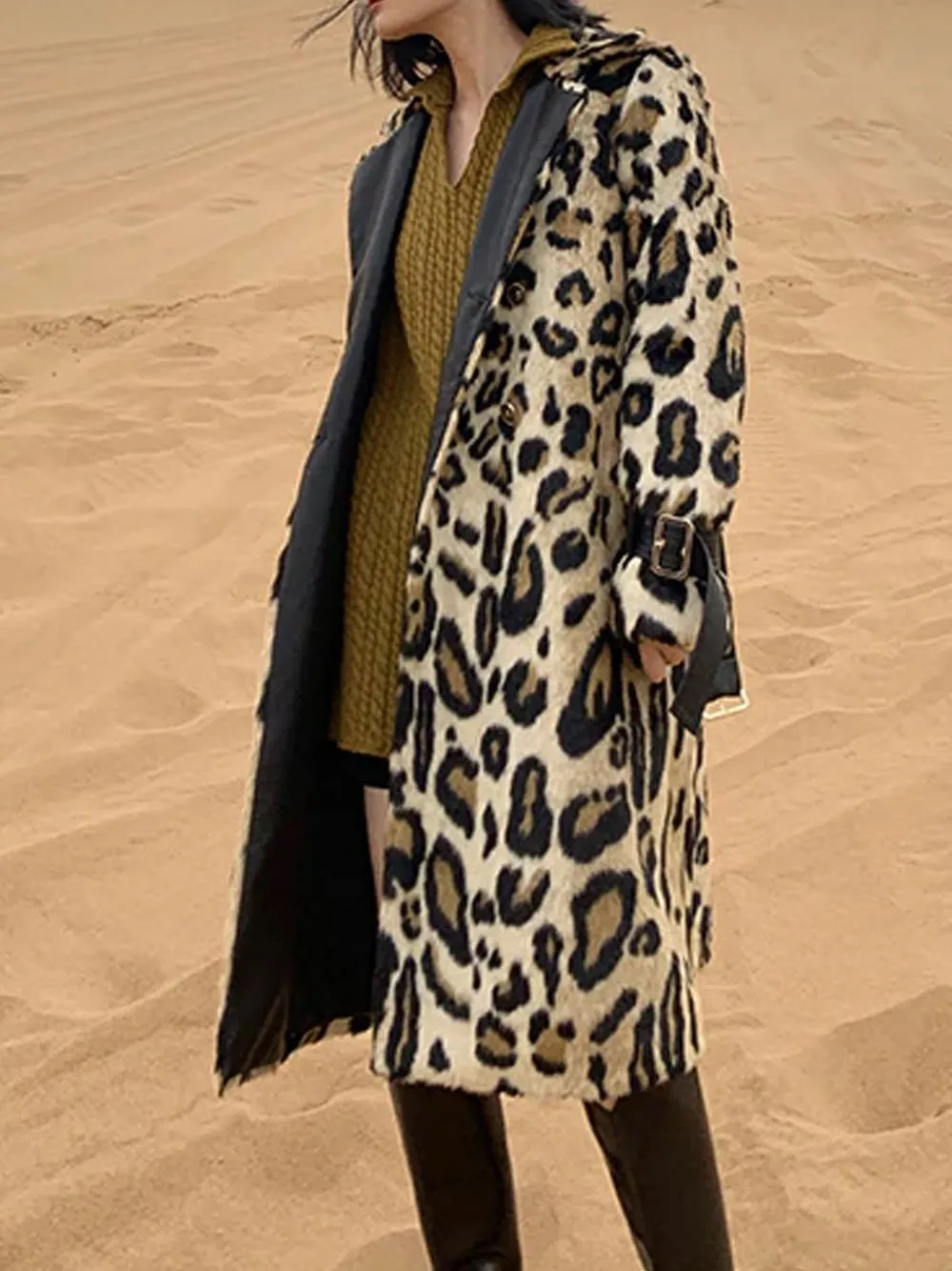 Leopard Faux Fur Trench Coat