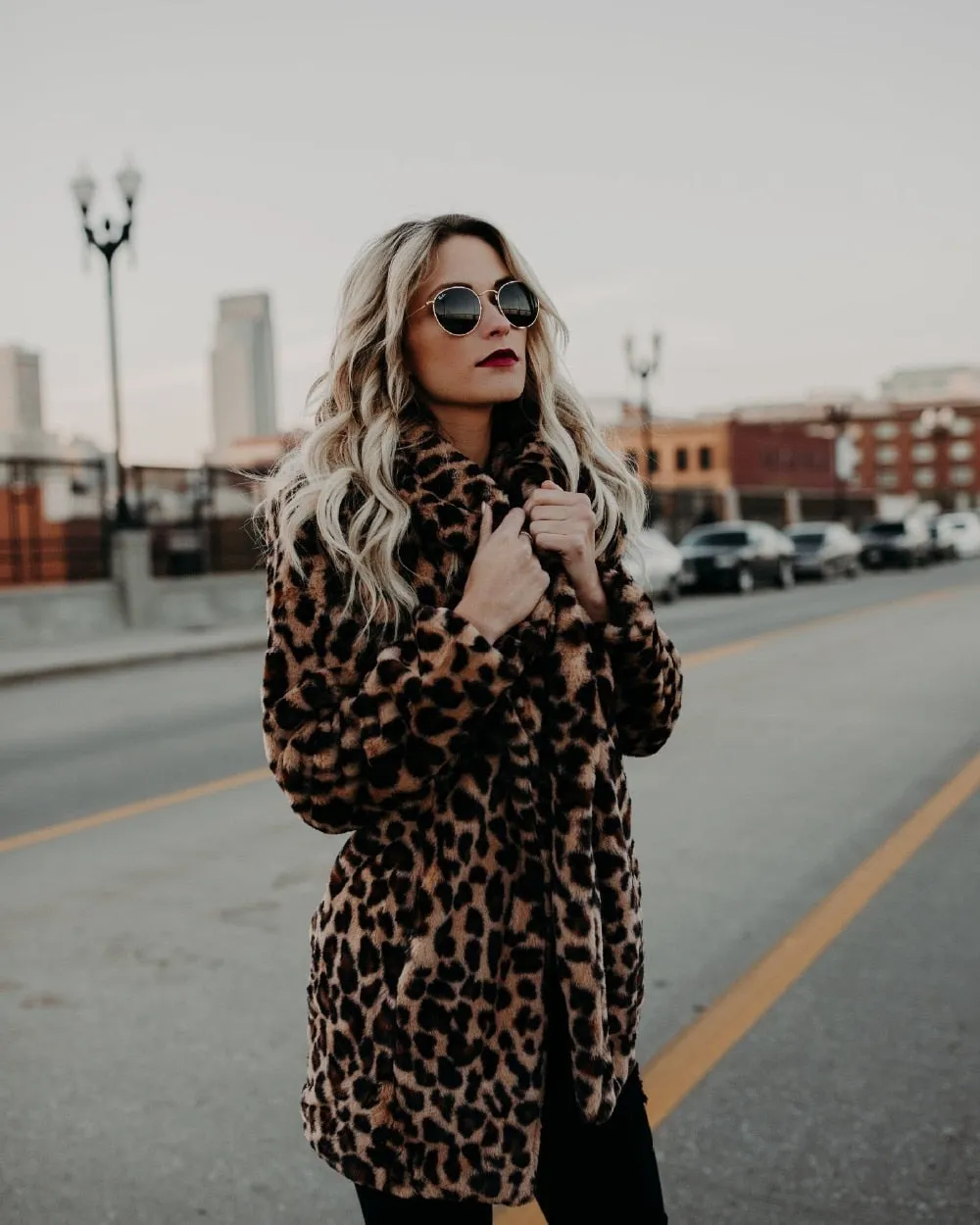 Leopard Print Faux Fur Coat  - Women Jacket