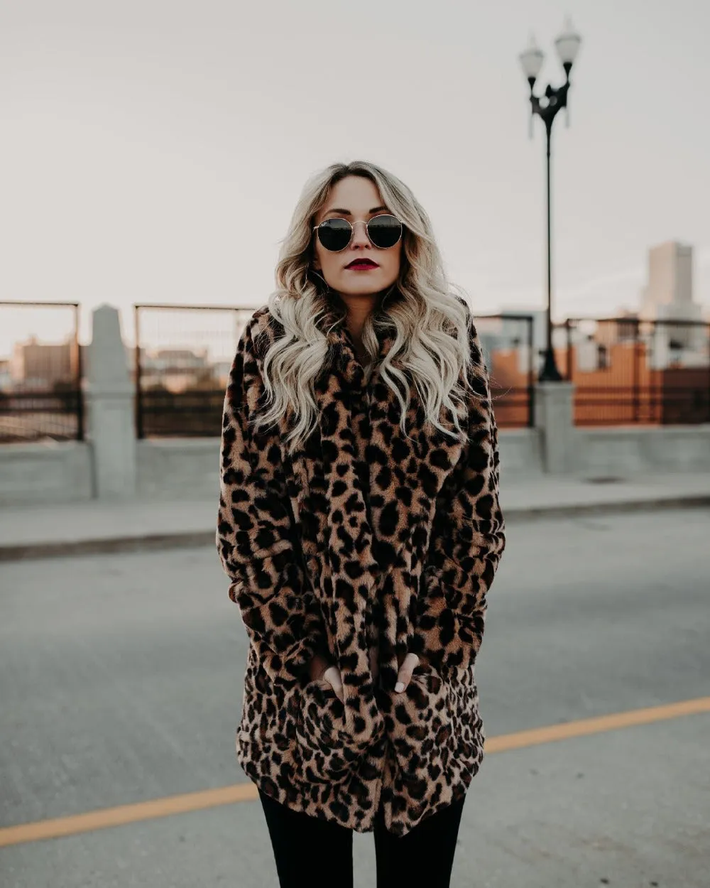 Leopard Print Faux Fur Coat  - Women Jacket