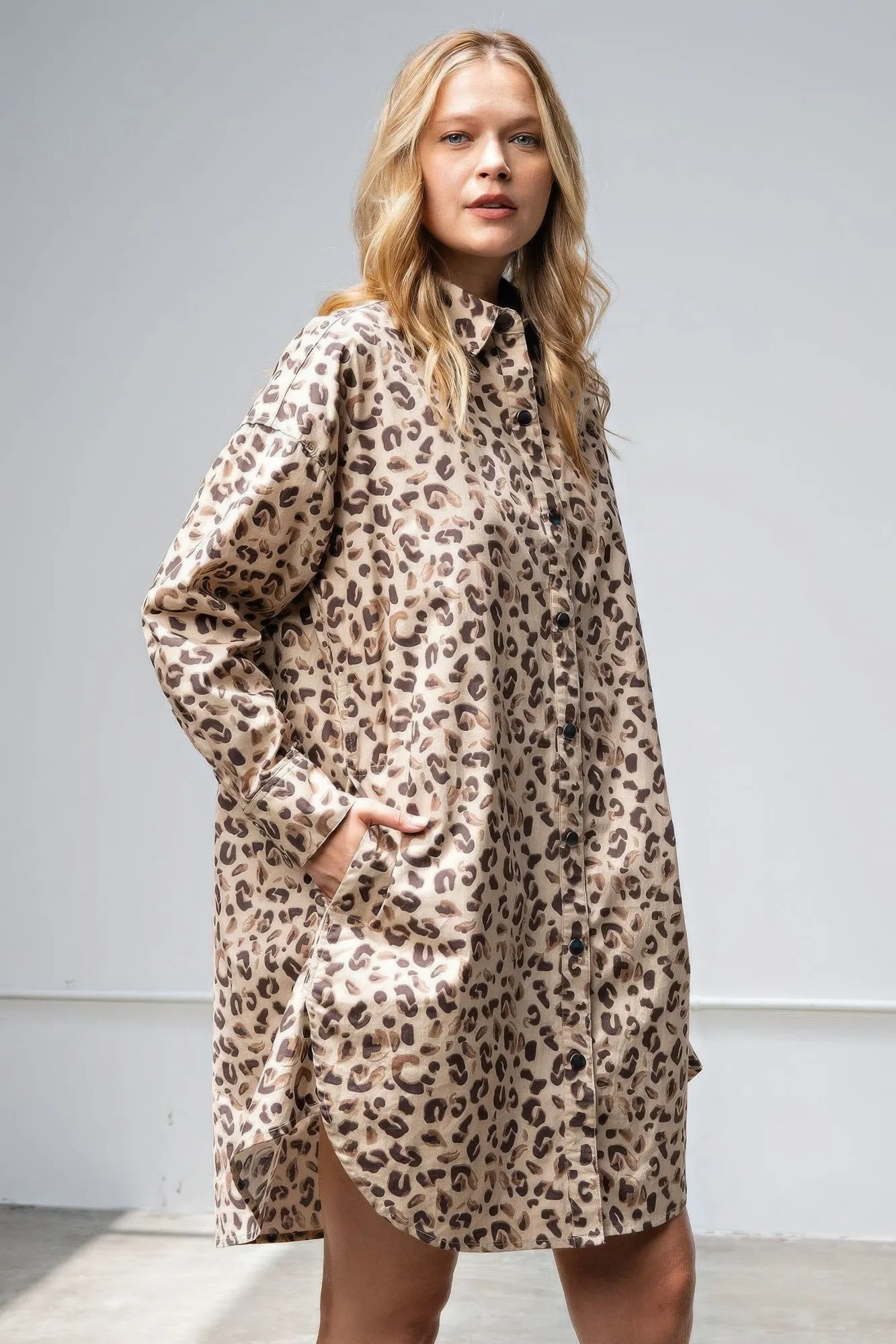 Leopard/animal Printed Shirt Dress