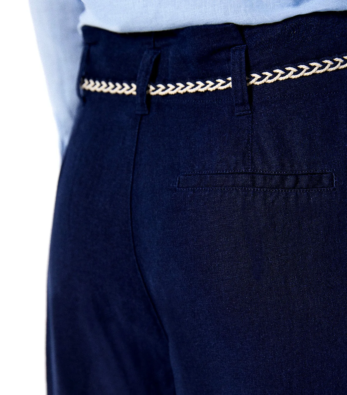 Linen Trousers with Cord Belt Navy