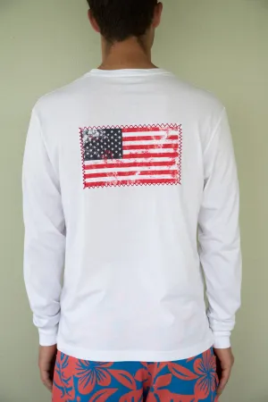 Long Sleeve USA Flag Patch T-shirt - White