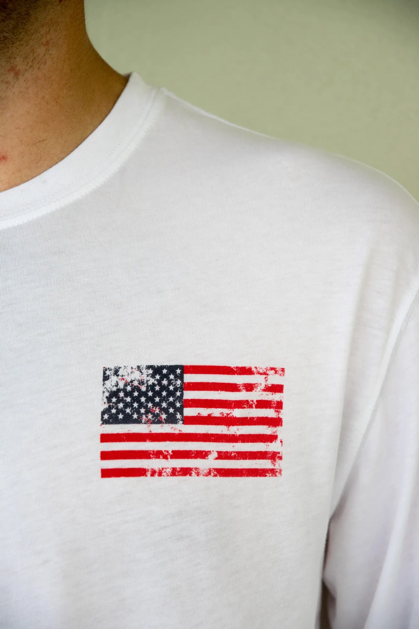 Long Sleeve USA Flag Patch T-shirt - White