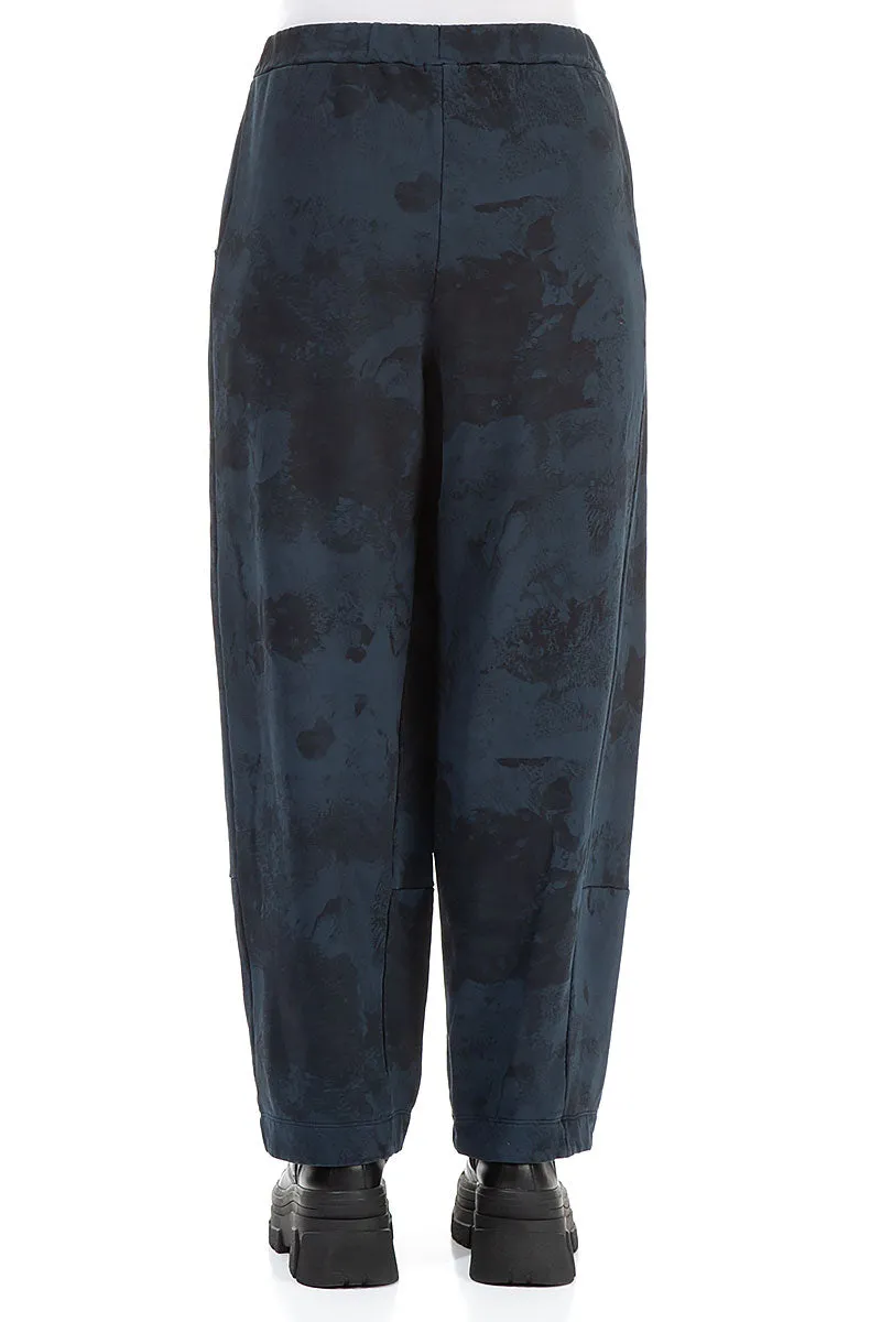 Loose Midnight Blue Marble Cotton Trousers