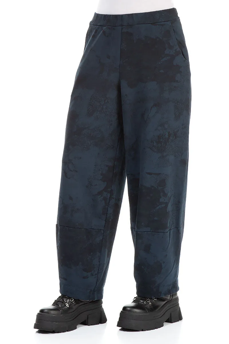 Loose Midnight Blue Marble Cotton Trousers