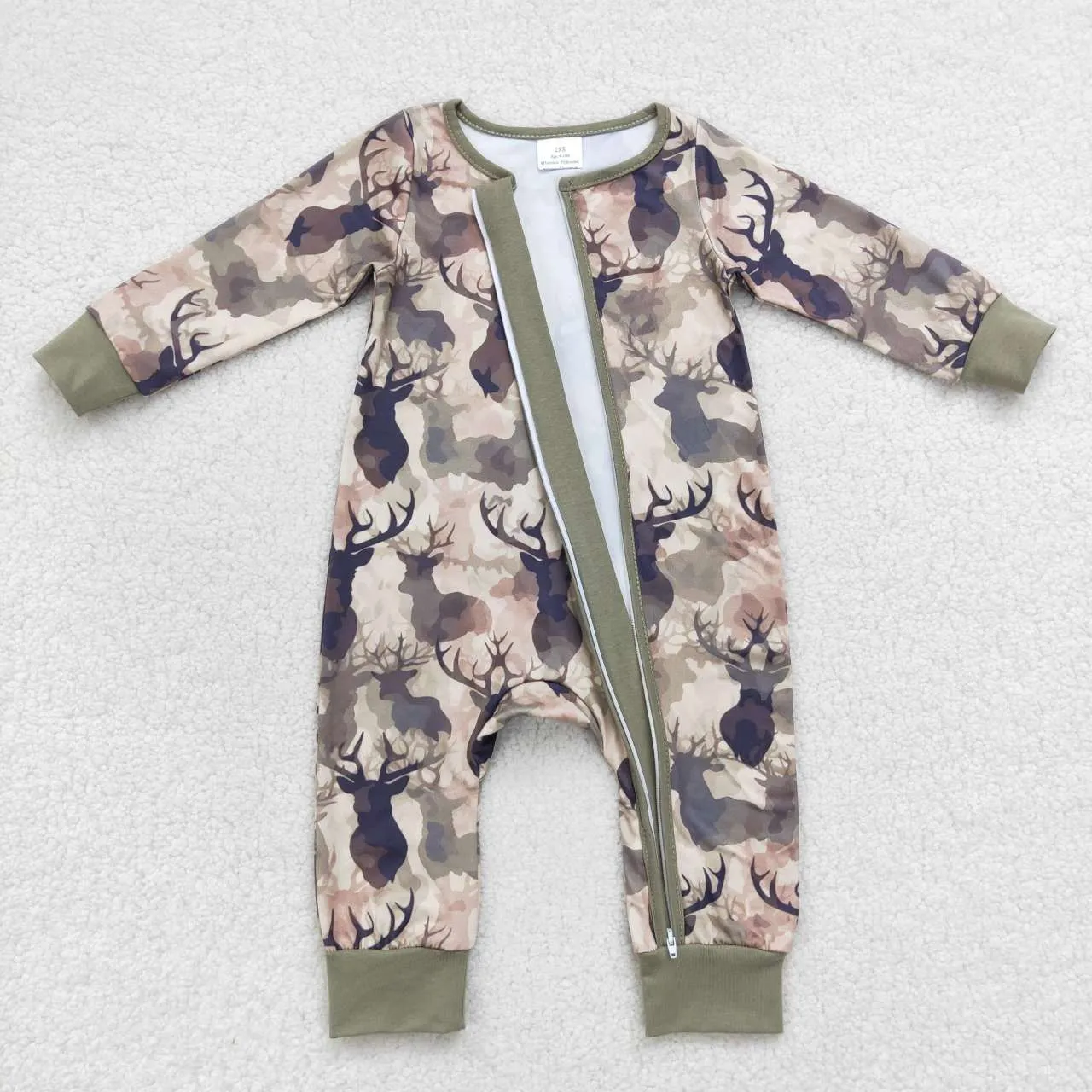 LR0662 baby boy clothes hunting camo deer zipper winter romper